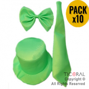 SET FLUO PARA 5 PERSONAS VERDE (5 GALERAS + 3 CORBATAS + 2 MO�OS)